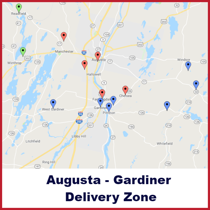 Augusta - Gardiner Heating oil delivery map